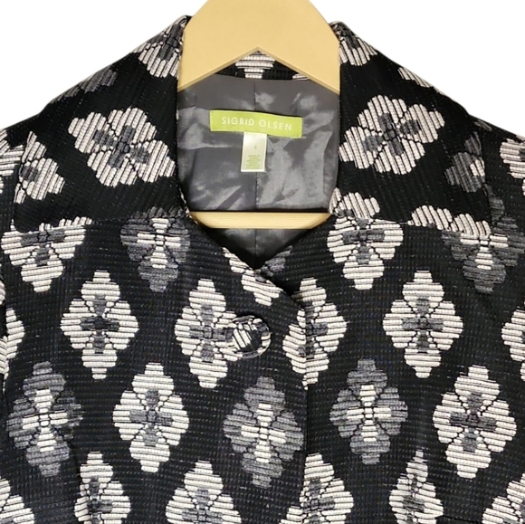 Sigrid Olsen Black Cream Gray Floral Textured Brocade Career Wear Blazer Size 4 - Picture 2 of 7